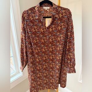 Velvet Long Sleeve Dress in Rich Burgundy Floral